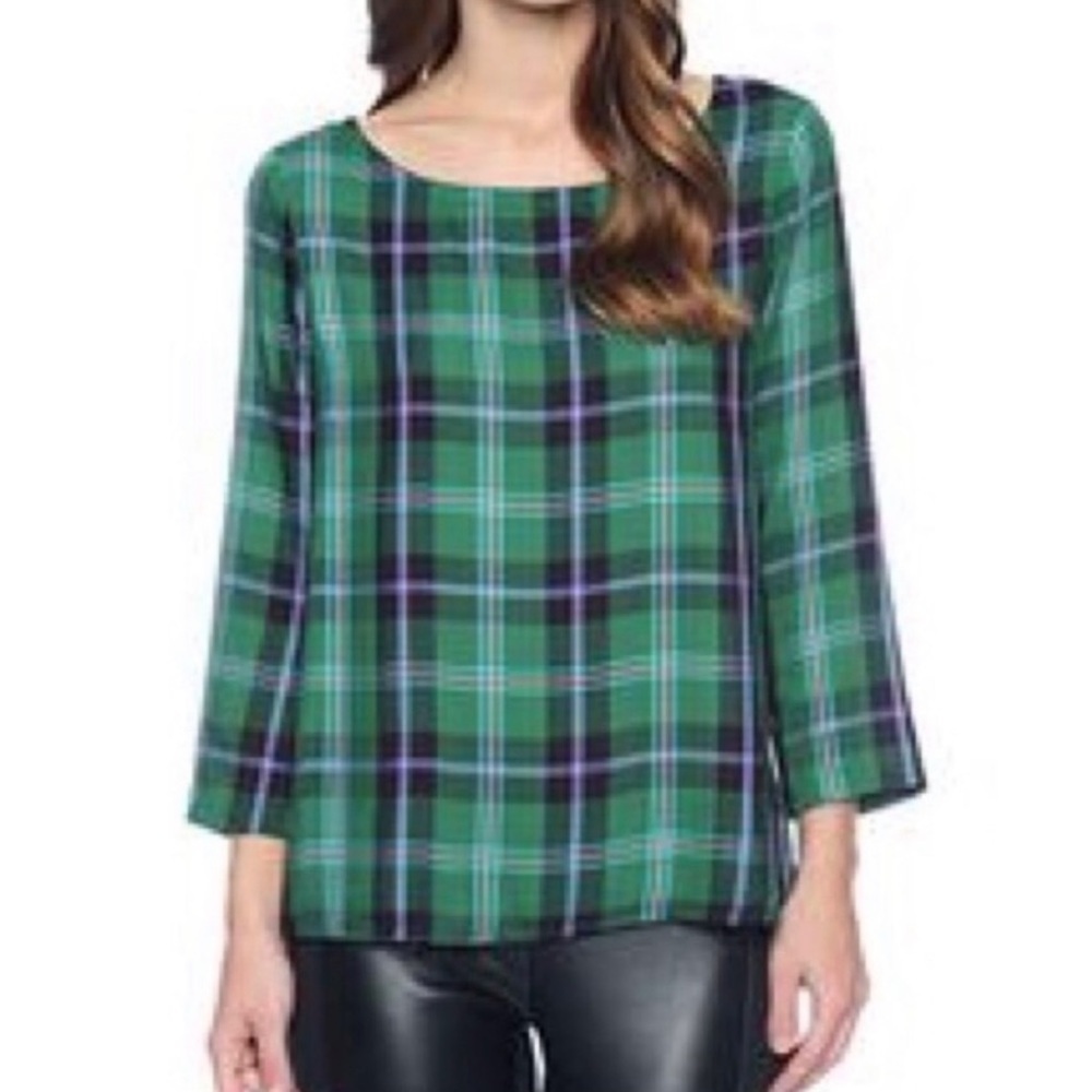 Splendid Green Plaid Print Top Size XS